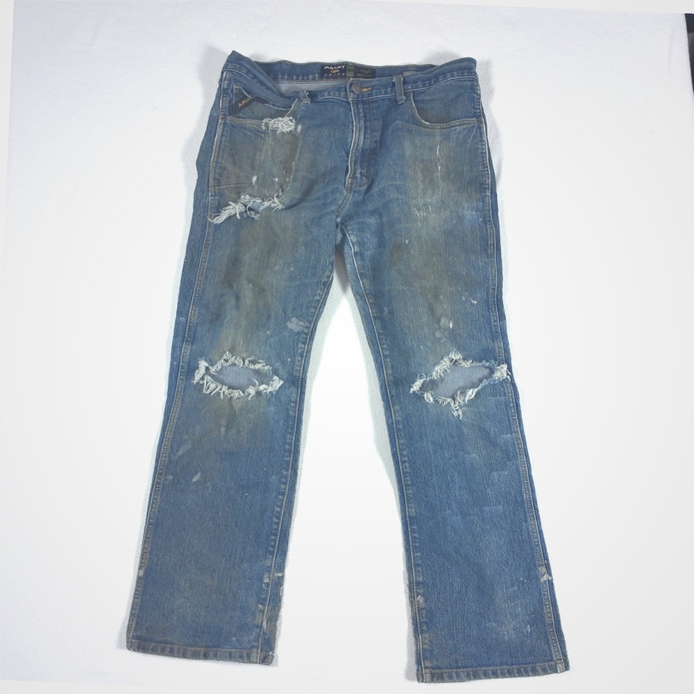 Ariat Rebar M5 Straight Leg Jeans Thrashed Streetwear Grunge Faded 36/30